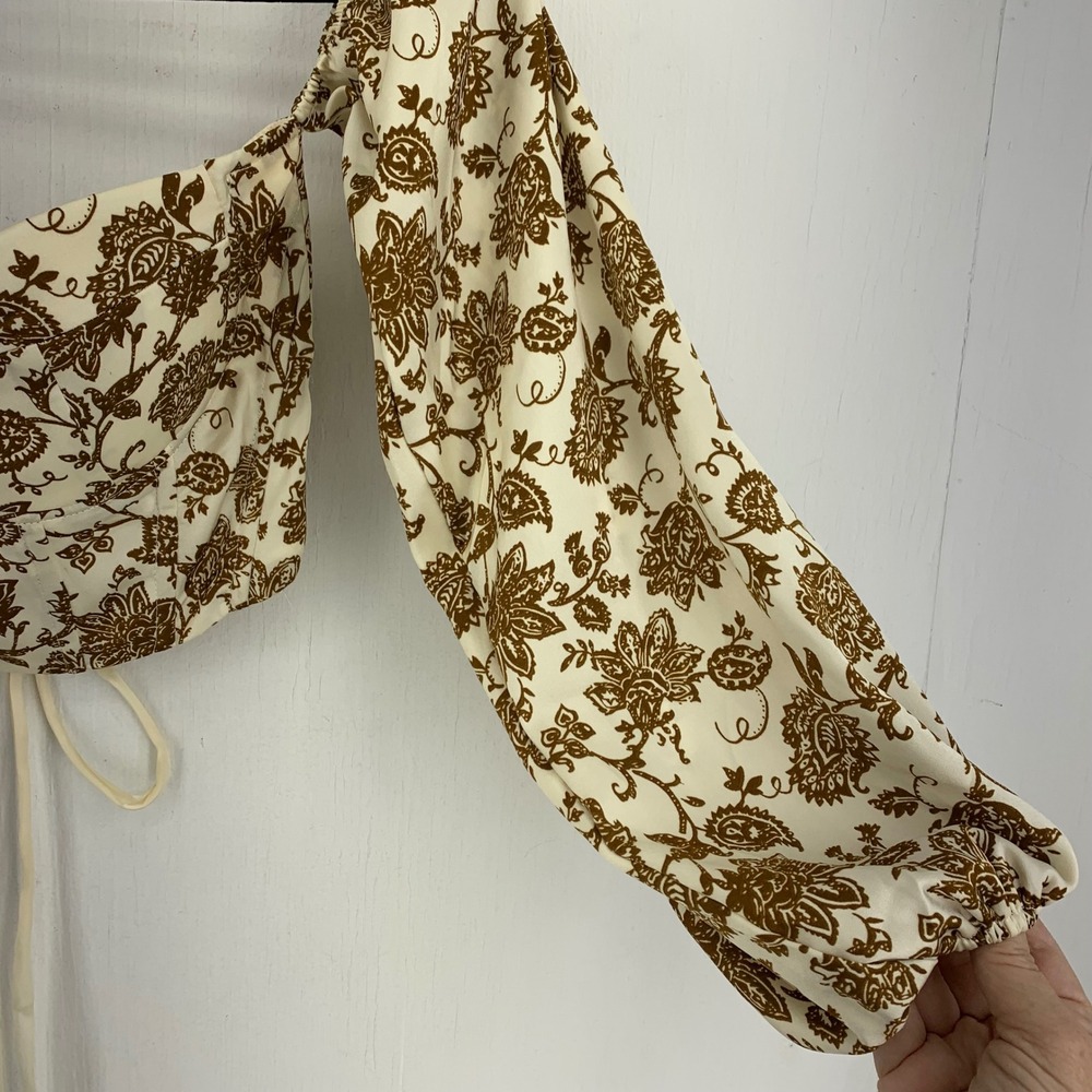 Bustier Milkmaid Floral Paisley Corset Top Lace Up Puff Regency Coquette Sz. M - Picture 2 of 8